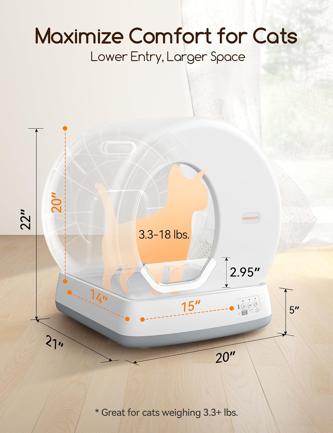 MeoWant Self Cleaning Cat Litter Tray, Integrated Safety Protection Automatic Cat Litter Tray for Multiple Cats, Extra Large/Odor Removal/APP Control Smart Robot Tray with Mat & Liner