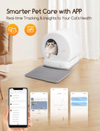 MeoWant Self Cleaning Cat Litter Tray, Integrated Safety Protection Automatic Cat Litter Tray for Multiple Cats, Extra Large/Odor Removal/APP Control Smart Robot Tray with Mat & Liner